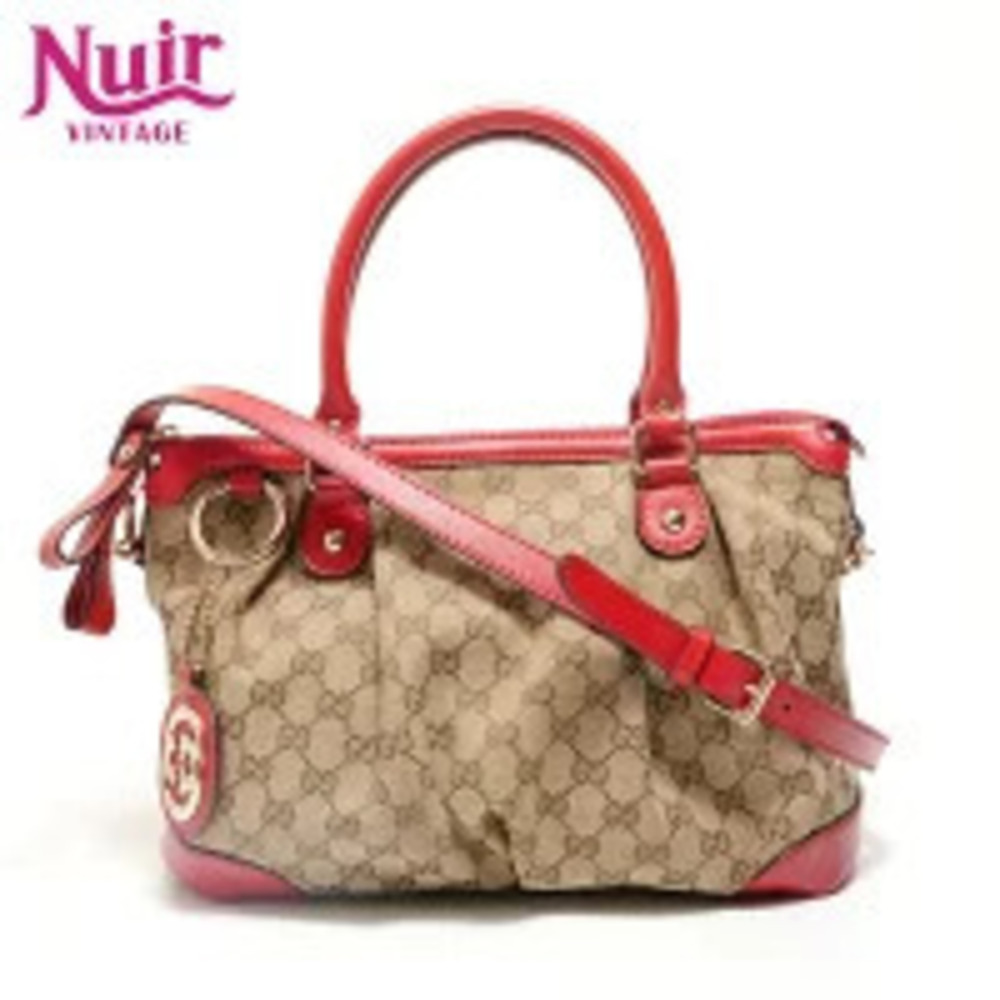 Gucci GG Canvas Leather Handbag Beige